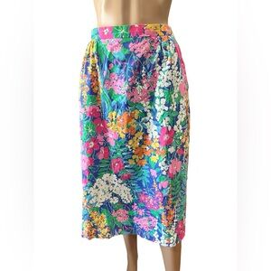 Cottage coastal Margaret Smith floral vintage high waisted midi fitted skirt-10